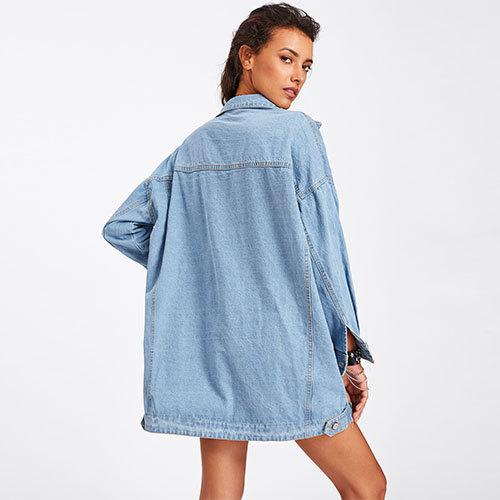 2018 Hot Drop Shoulder Oversized Pocket Denim Coat