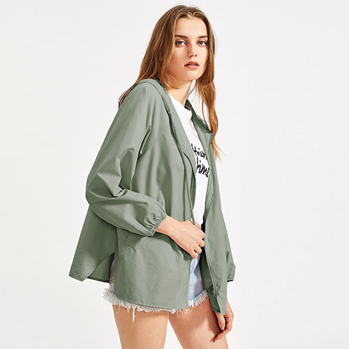 2018 Raglan Sleeve V Notch Side Hoodie Jacket
