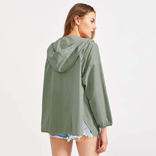 2018 Raglan Sleeve V Notch Side Hoodie Jacket