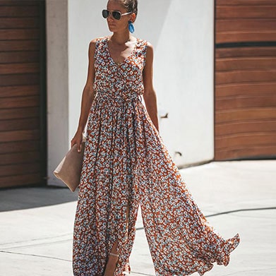 2018 Hot New Belted Waist V-Neck Floral Jumpsuit